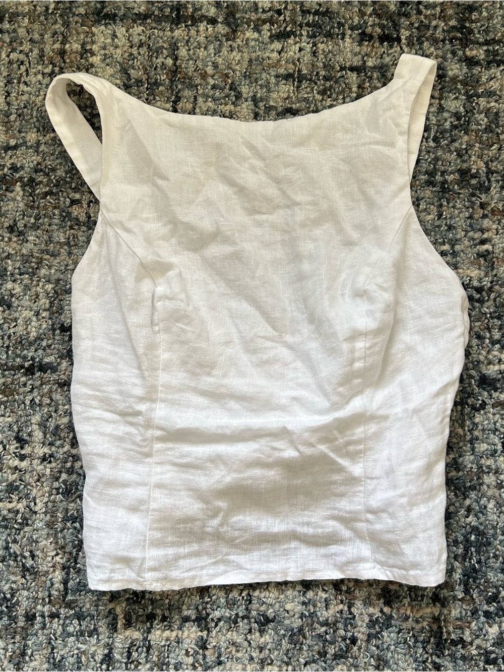 ·Reformation· White Linen Boat Neck Open Back Adjustable Straps Tank Top